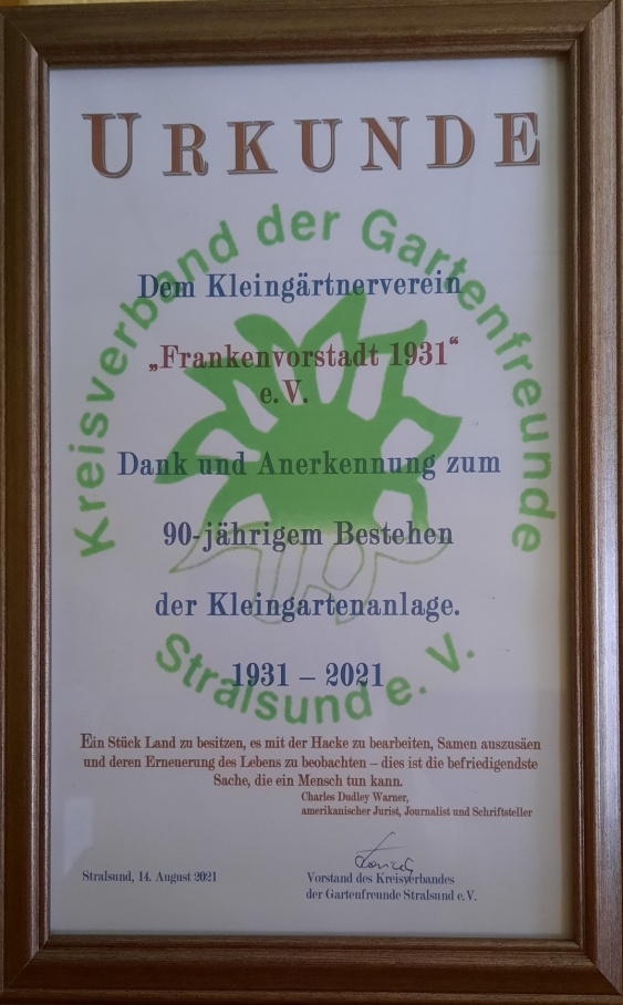 Urkunde 90 Jahre